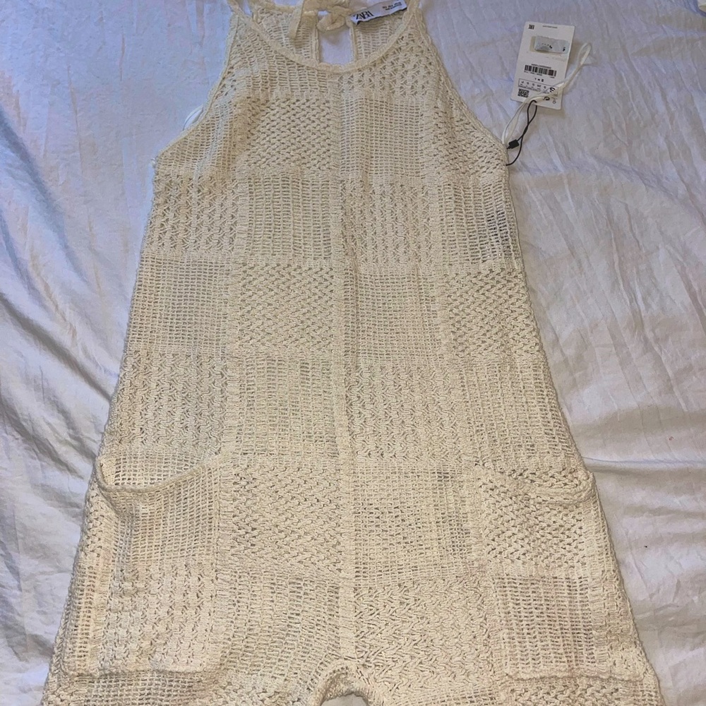 ZARA Cream Crocheted Jumpsuit Coverup